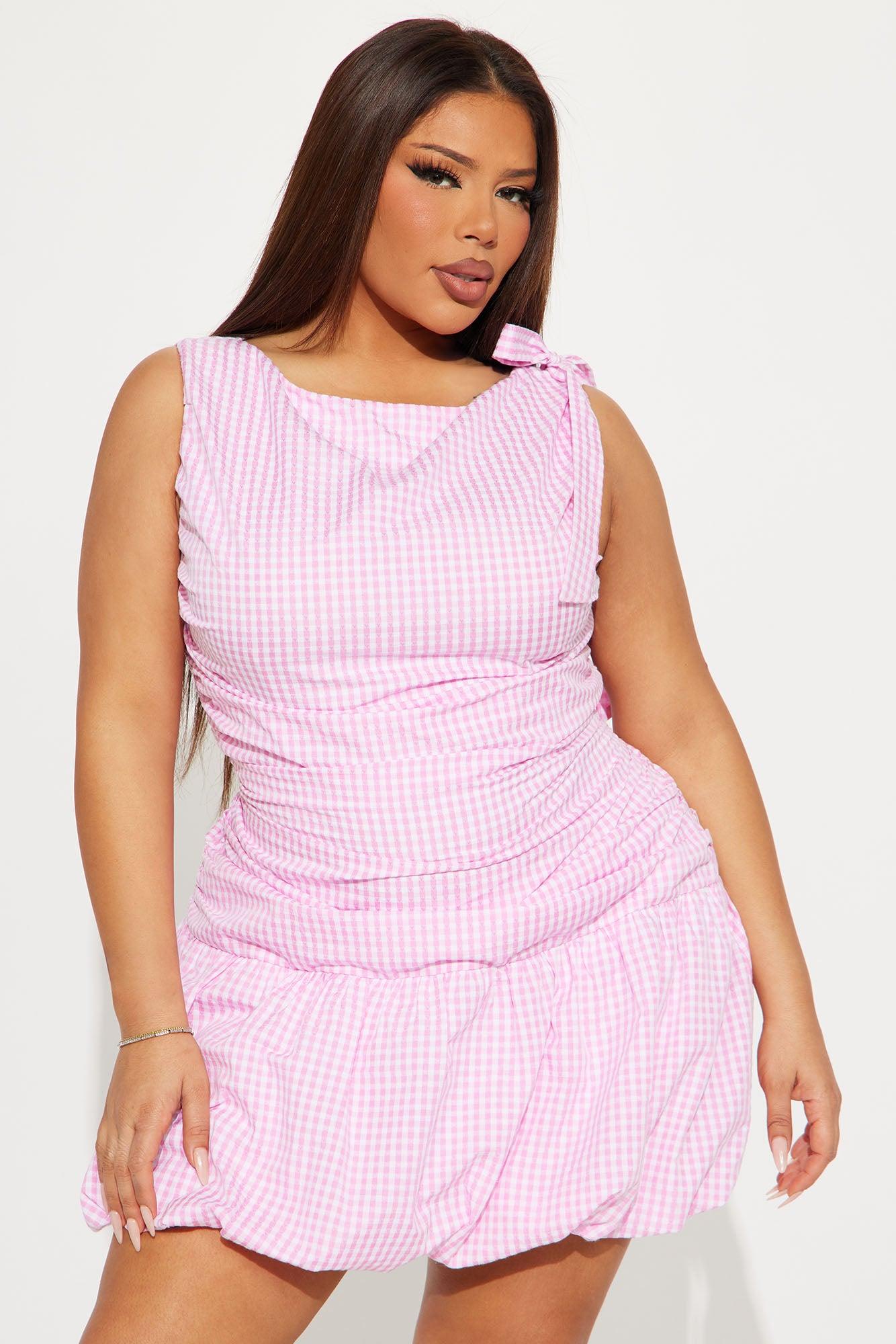 Greta Gingham Bubble Mini Dress - Pink Product Image