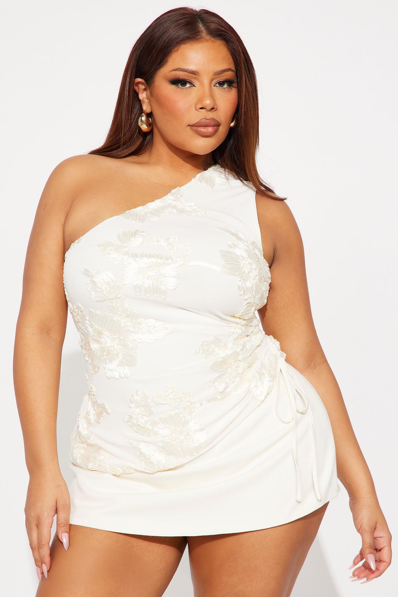 Floral Glow One Shoulder Asymmetrical Top - Ivory Female Product Image