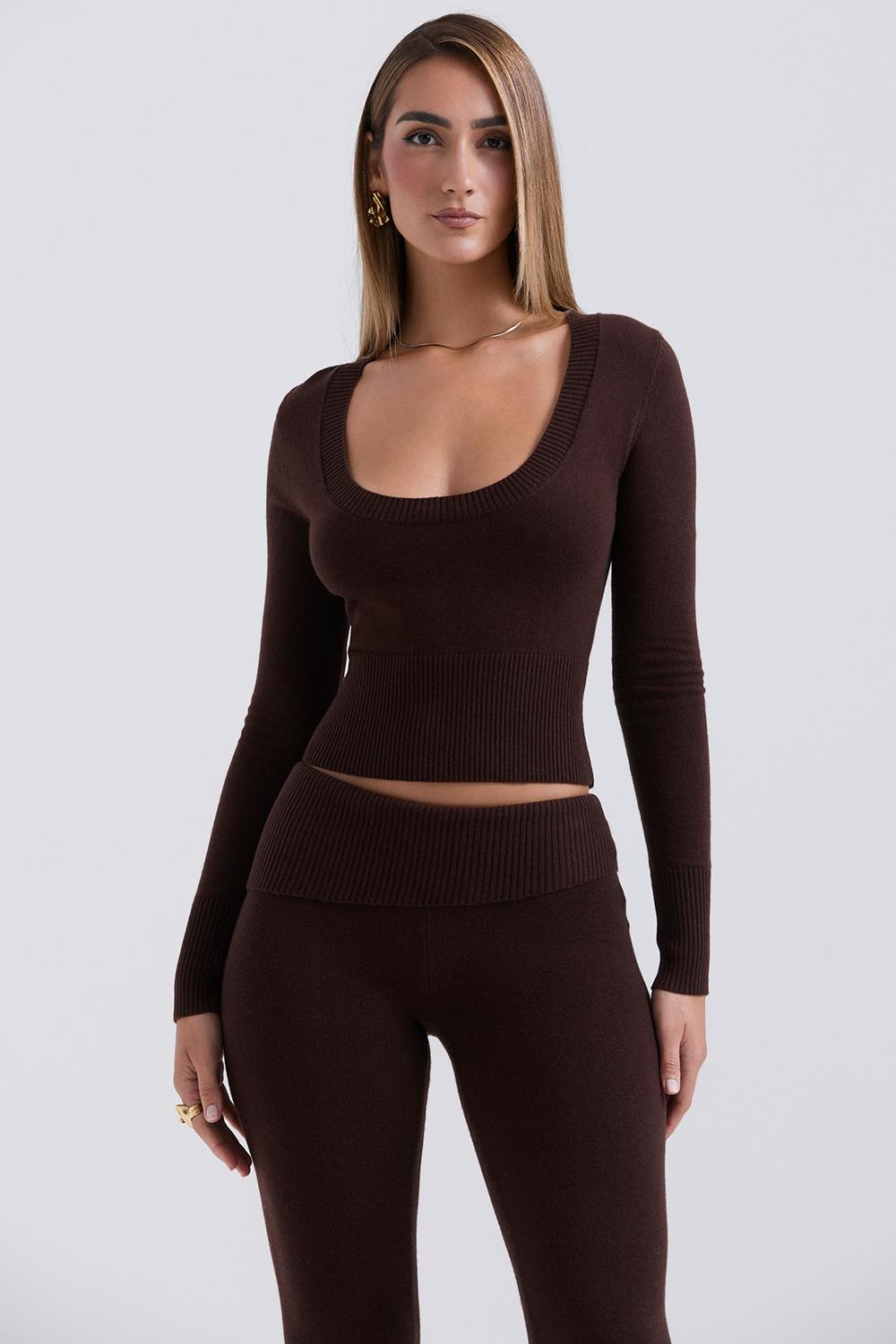 Raquel  chocolate cashmere blend scoop neck top - sale Product Image