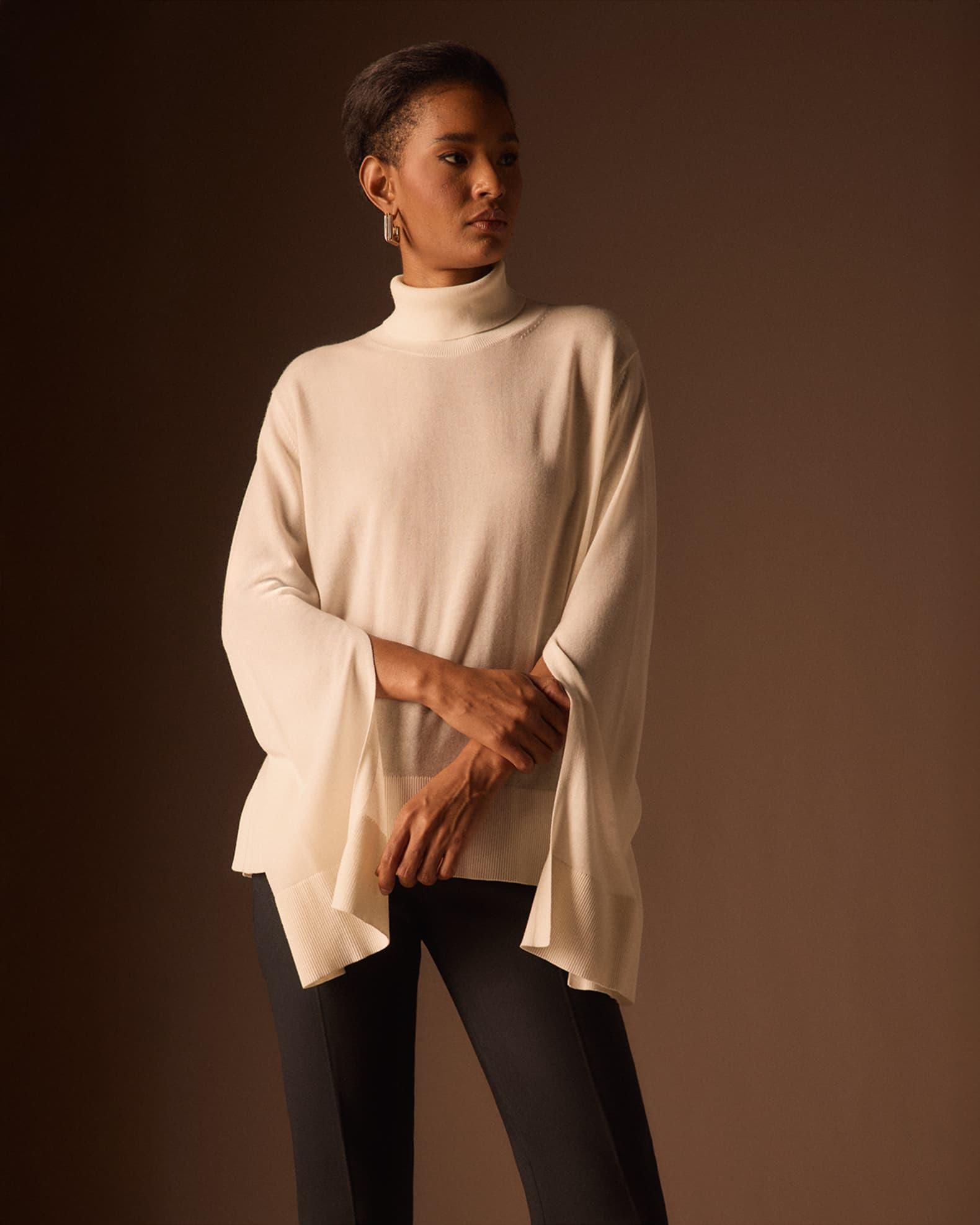 Turtleneck Slit-Sleeve Cashmere-Blend Sweater Product Image