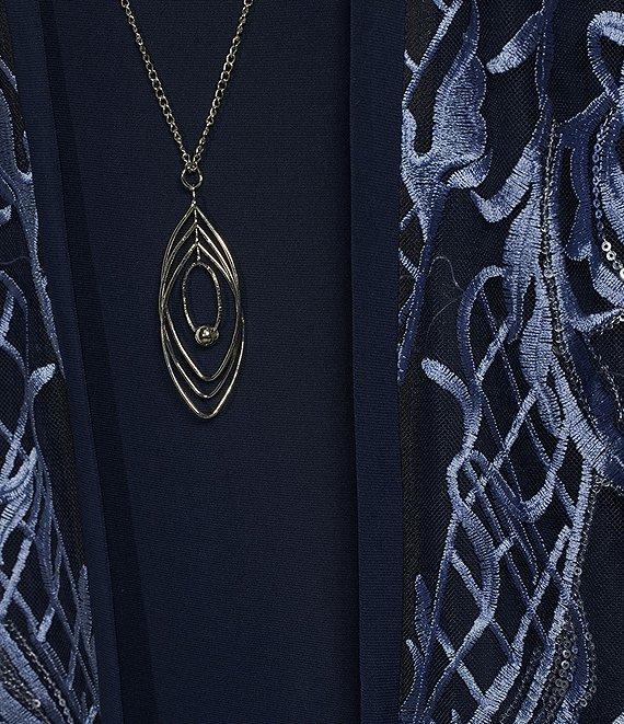 R & M Richards 3/4 Sleeve Round Neck Embellished Sequin Duster Jacket 3-Piece Pant Set Product Image