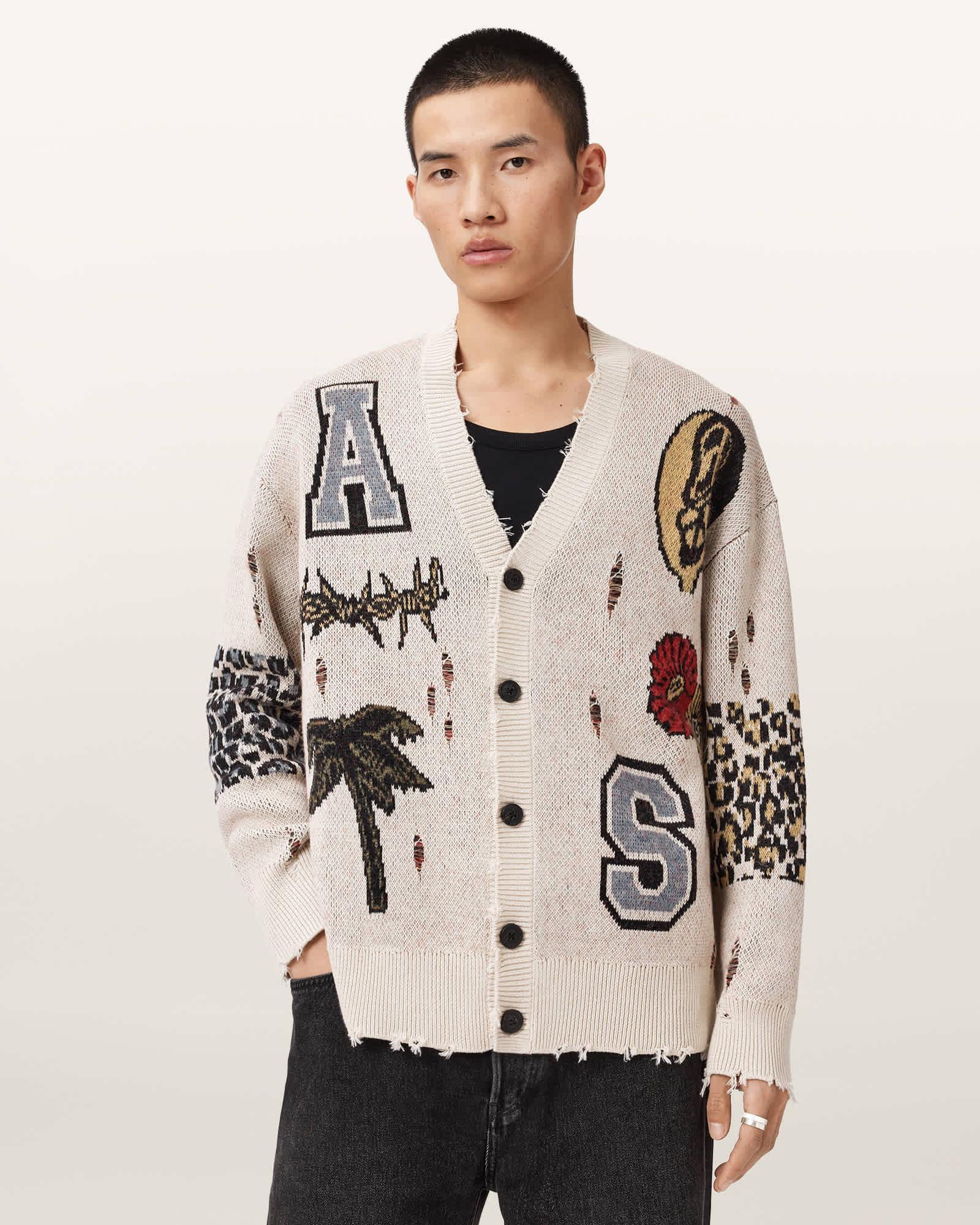 Foxx Jacquard Oversized Cardigan ECRU WHITE | ALLSAINTS US Product Image