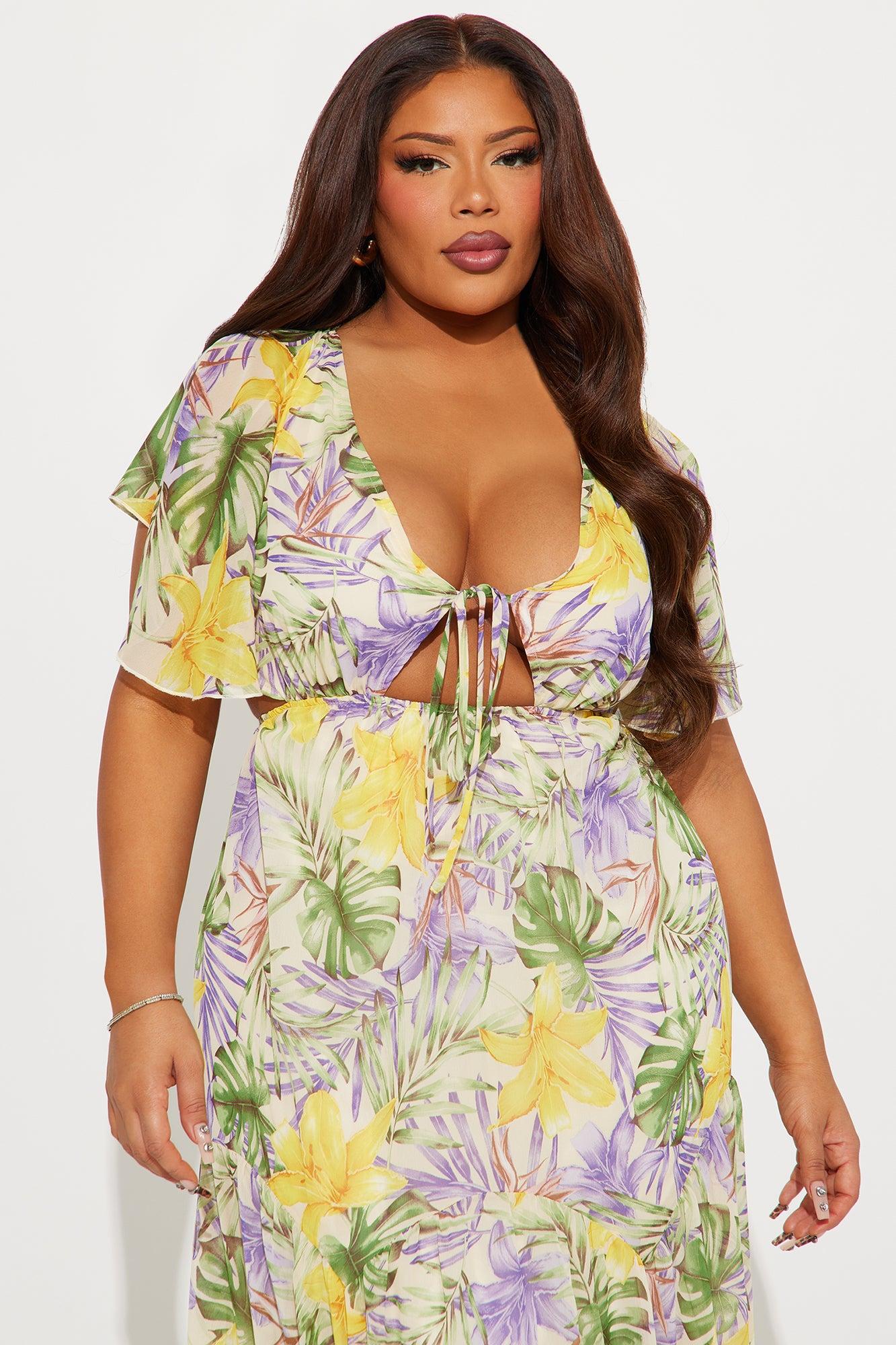 Tropical Chiffon Maxi Dress - Yellow/combo Product Image