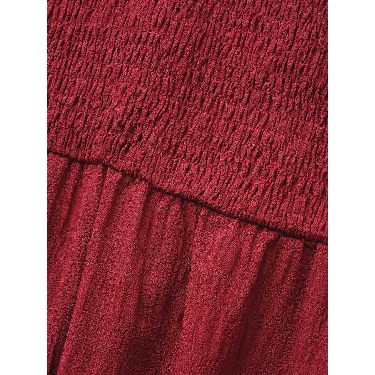 Plus Size Square Neck Broderie Anglaise Patchwork Shirred Dress Denimburgundy Women Elegant Woven ribbon&lace trim Square Neck Elbow-length sleeve Curvy BloomChic 22-24/3X Product Image