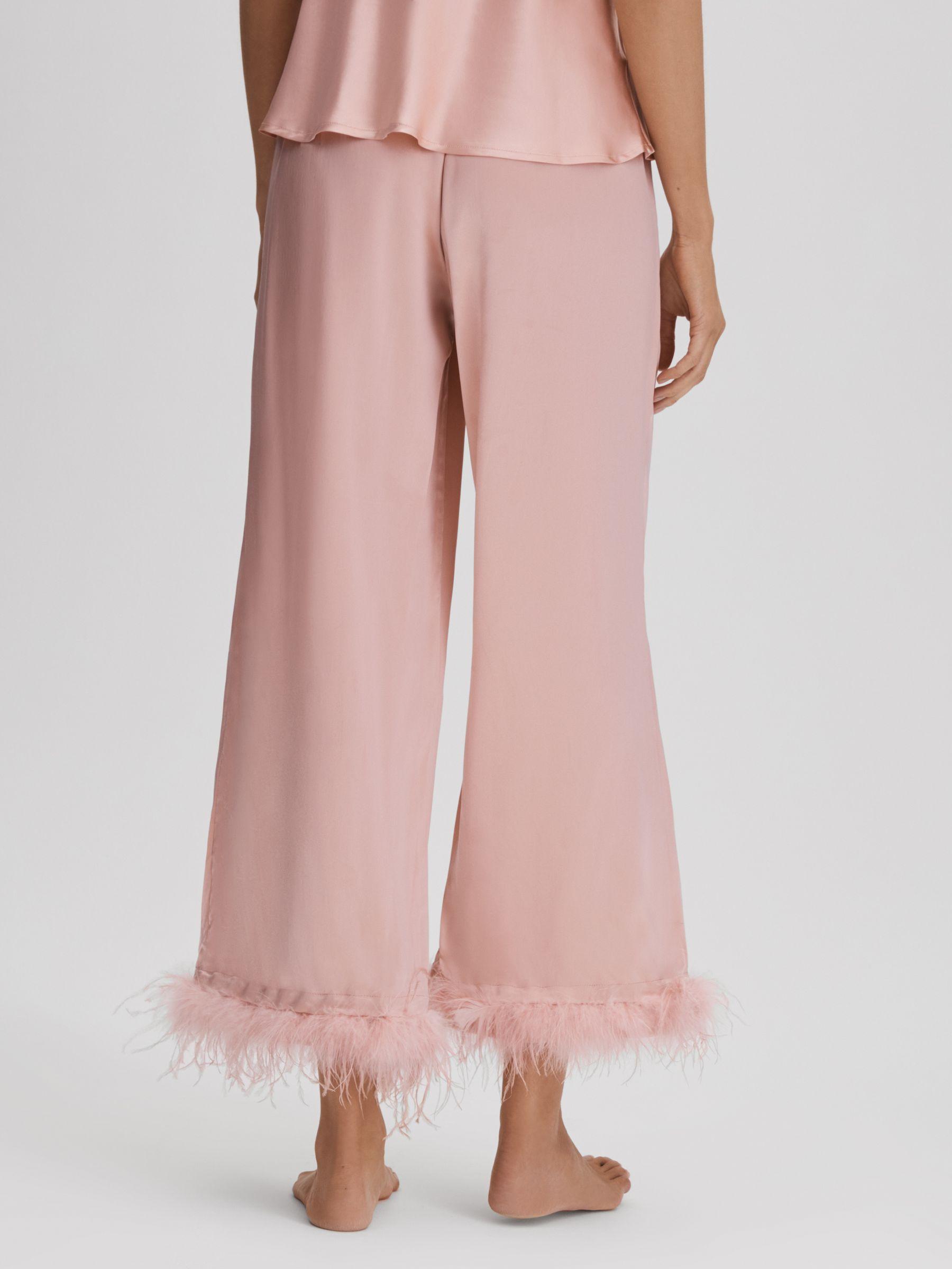 Maison Essentiele Silk Feather Trim Pyjama Bottoms in Blush Product Image