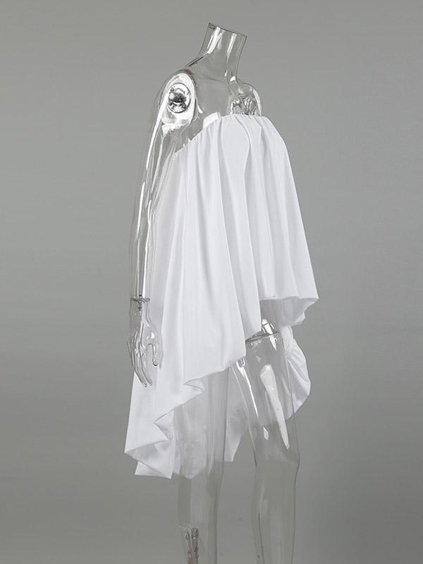 High-Low Sleeveless Elasticity Pleated Solid Color Split-Joint Tube Blouses&Shirts Tops Product Image