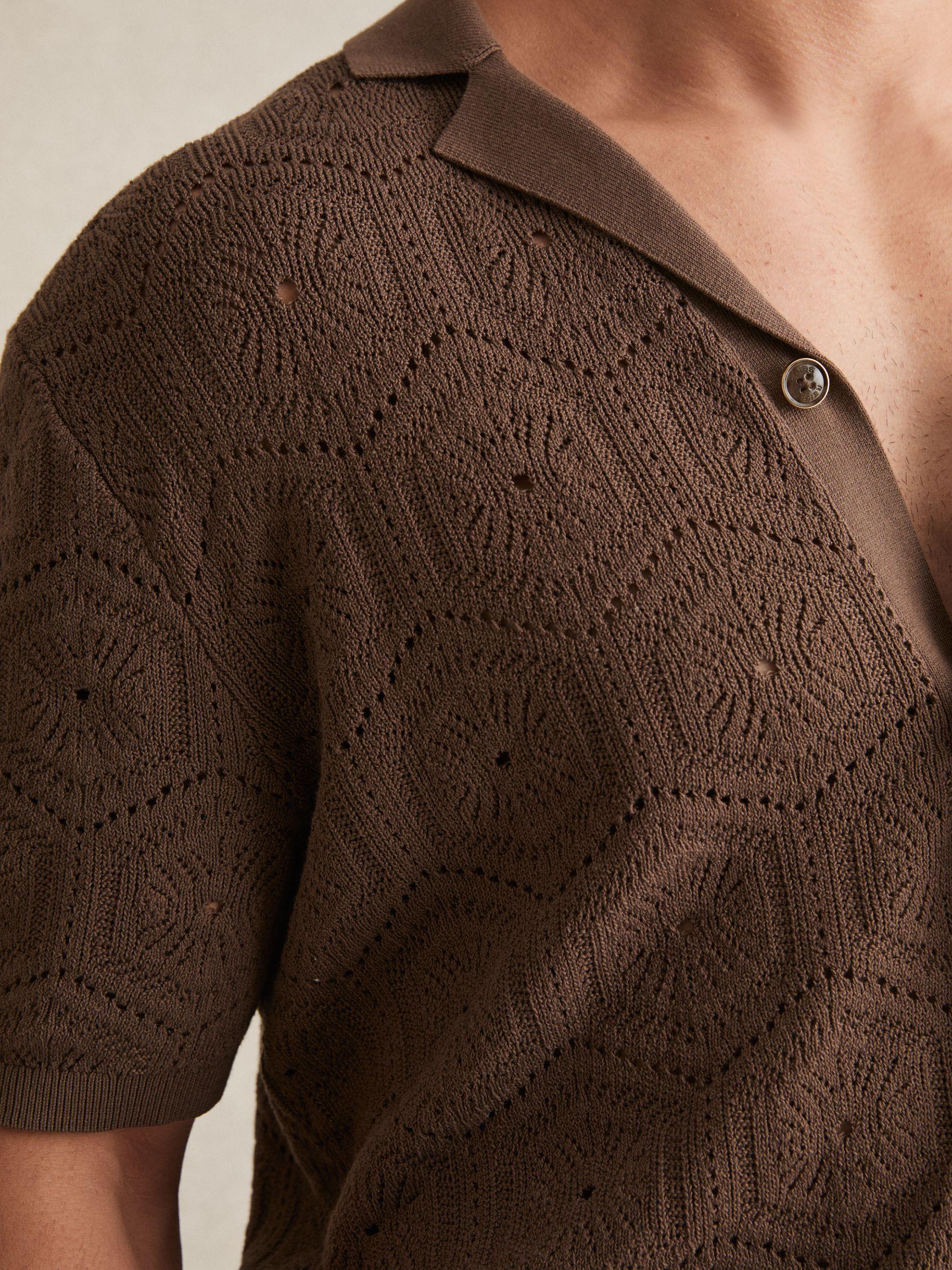 Pointelle Button-Through Shirt in Brown Product Image