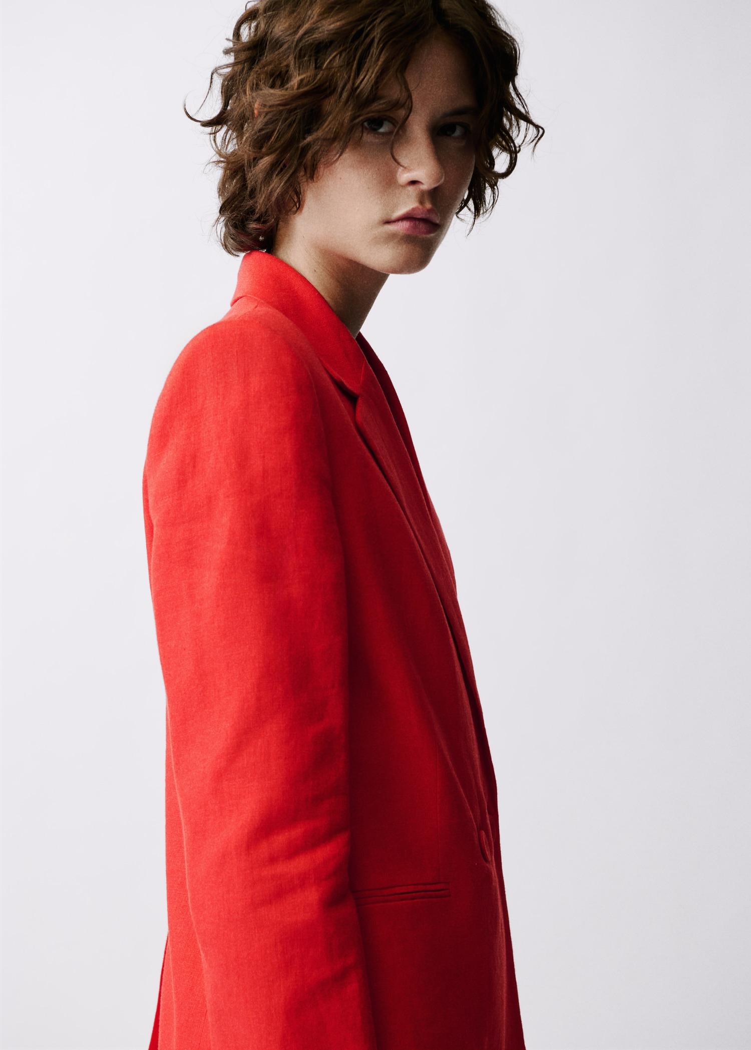 Double-breasted linen suit blazer - Women | MANGO USA Product Image