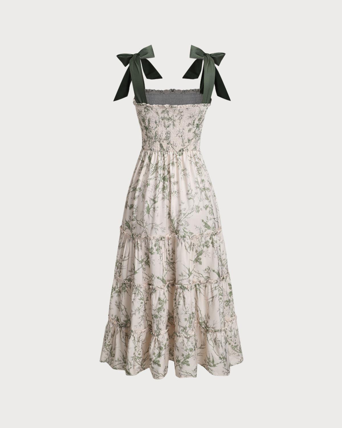 Green Floral Tie Strap Midi Dress Product Image