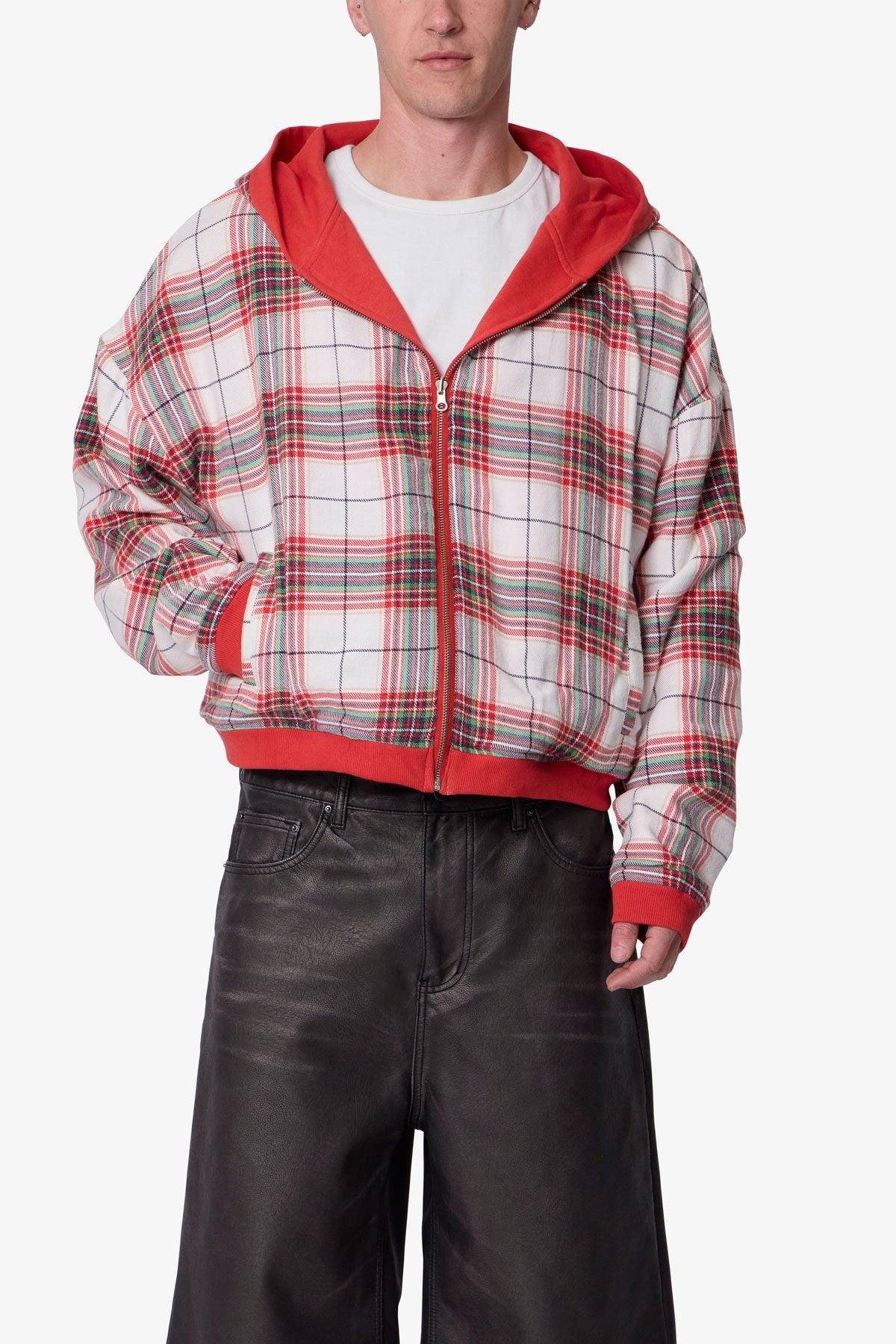 Reversible Flannel Zip Up Hoodie - Red Product Image