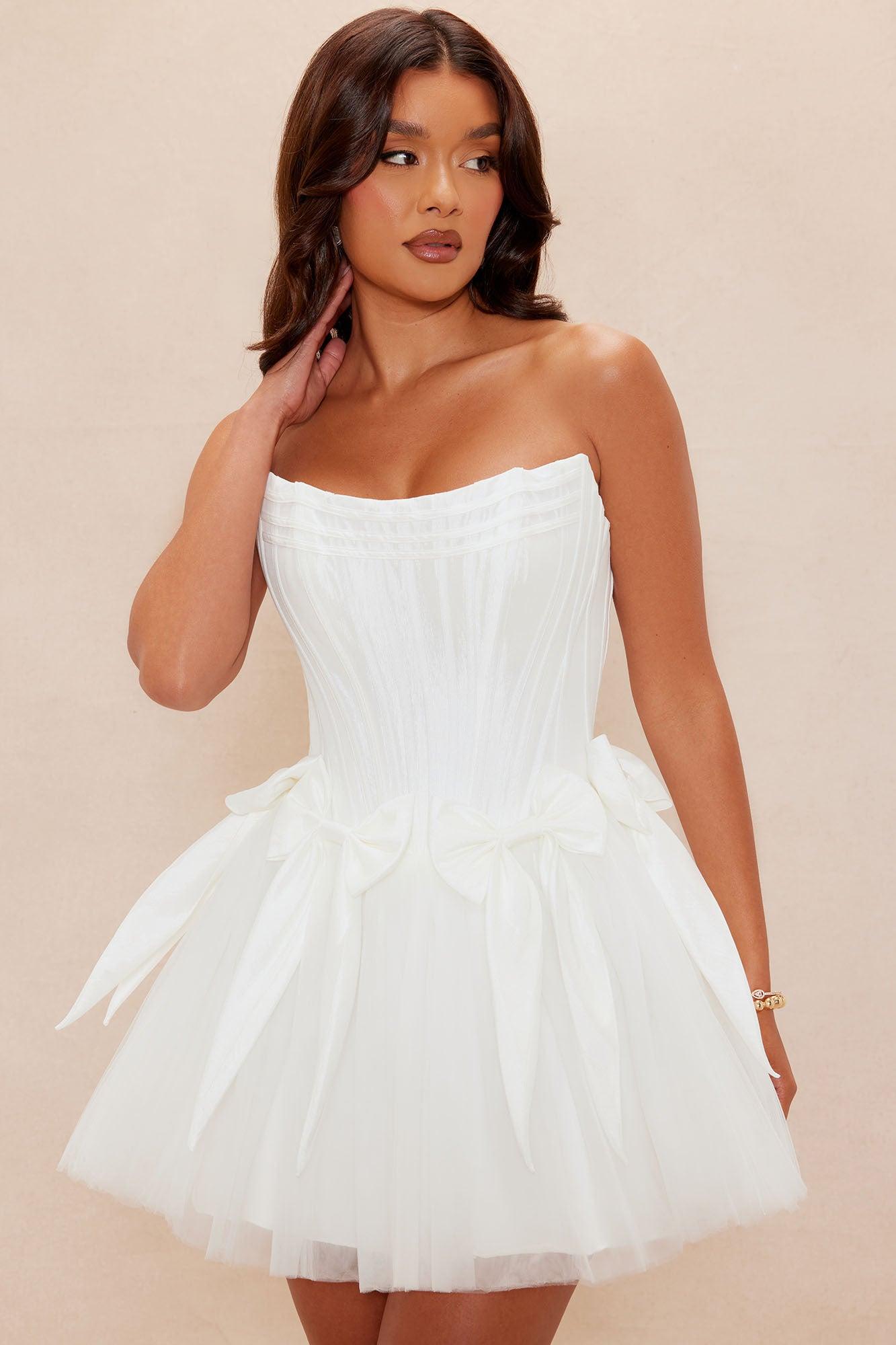 Brielle Bow Satin Mini Dress - White Female Product Image