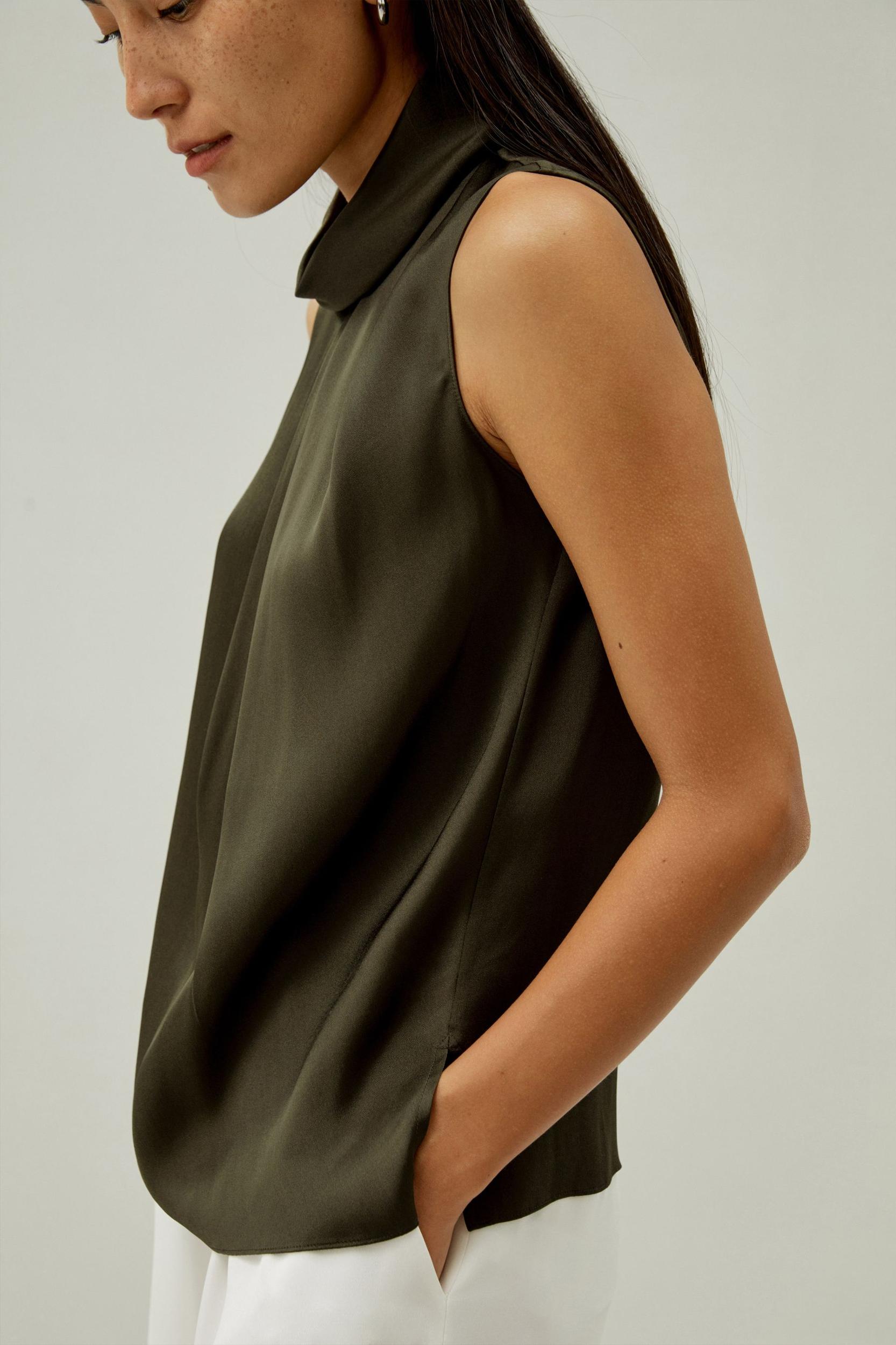 LILYSILK Silk Blouse Women - Dark Olive Mulberry Silk - Elegant Cowl Neck Blouse XS Product Image