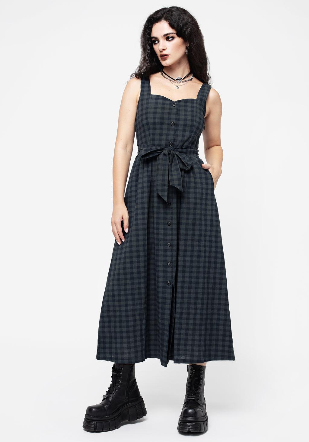 Jeannie Check Cotton Belted Apron Maxi Dress Product Image