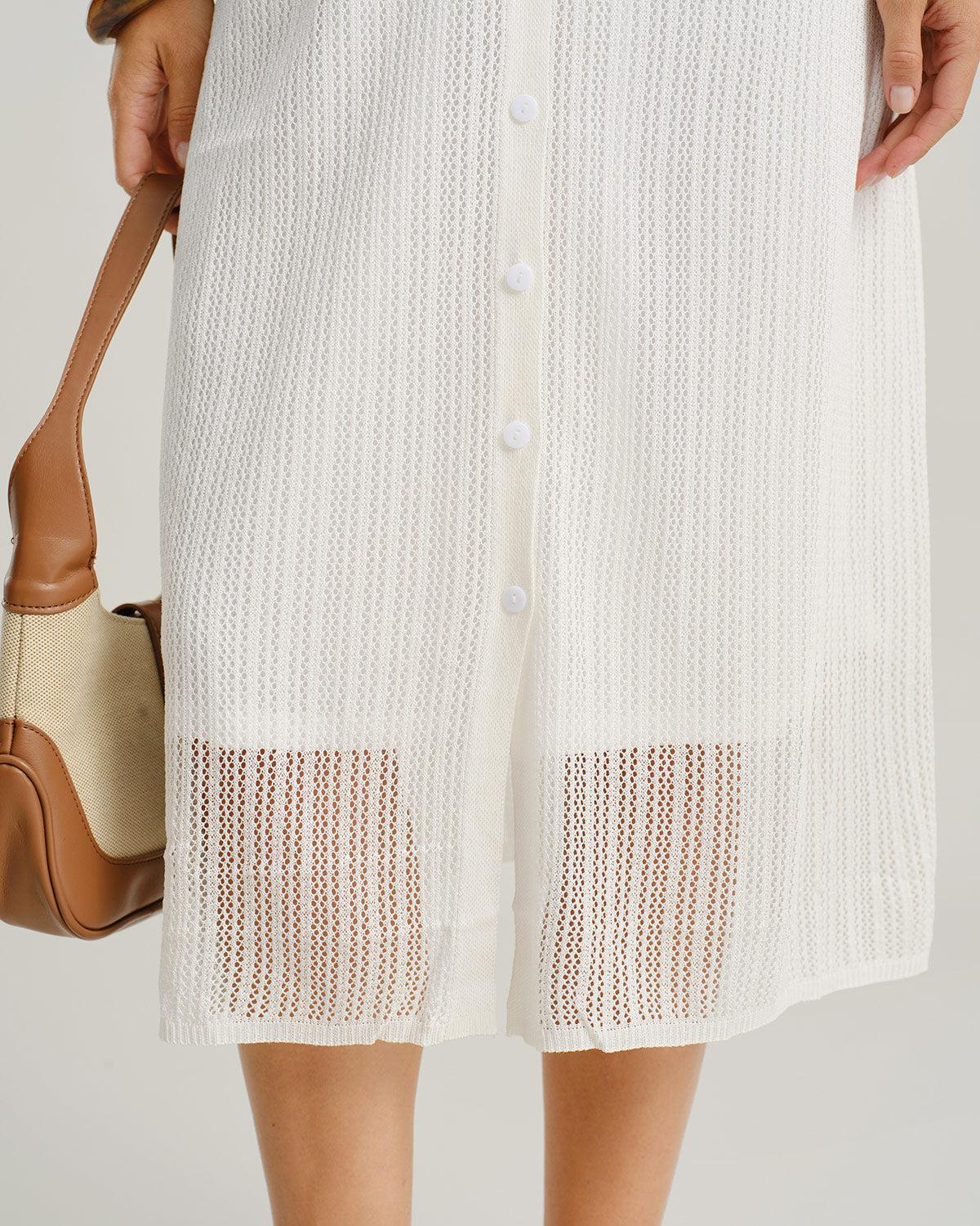 White See Through Button Midi Dress Product Image