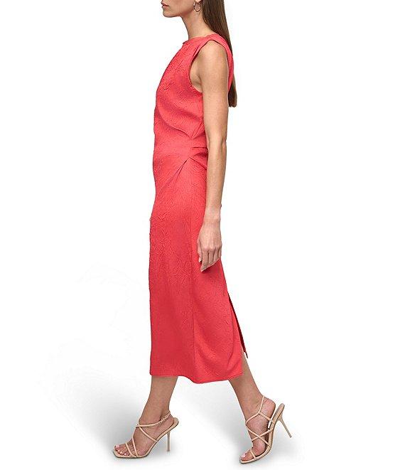 DKNY by Donna Karan Ruched Shoulder Textured Satin Charmeuse Sheath Midi Dress Product Image