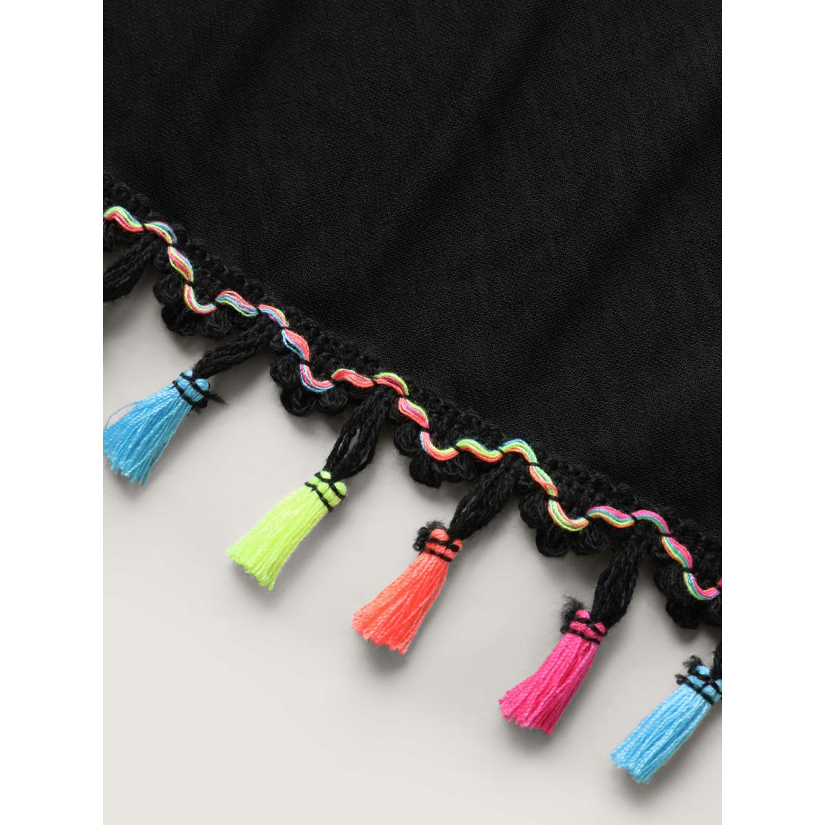 Plus Size Wrap-Style Tassels Kimono Women Black Boho Overlapping Bodycon Vacation Kimonos BloomChic 26/4X Product Image