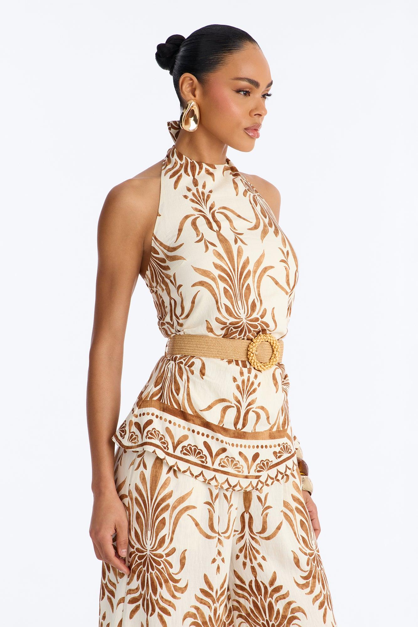 Vacation Fantasy Belted Linen Pant Set - Cream/combo Female Product Image