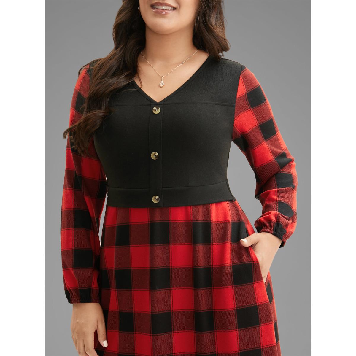 Plus Size Vest Design Fit-and-Flare Midi Dress Crimson Women Elegant Patchwork Party Curvy Bloomchic 18-20/2X Product Image