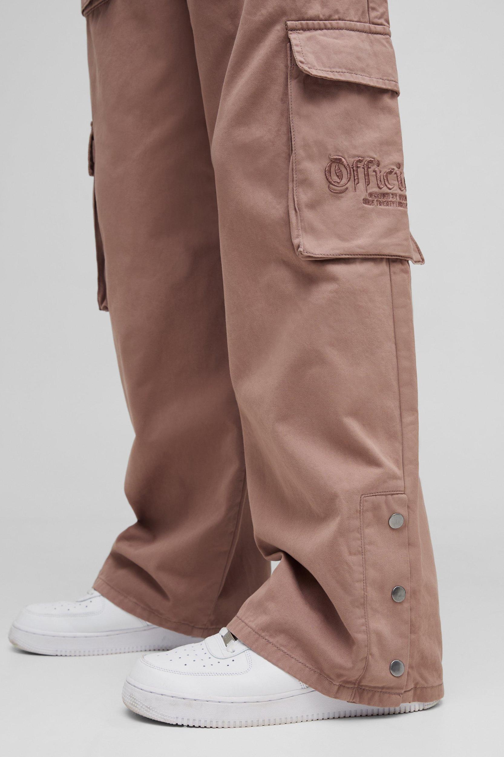 Elasticated Waist Baggy Brushed Twill Embroidery Cargo Pants | boohooMAN USA Product Image