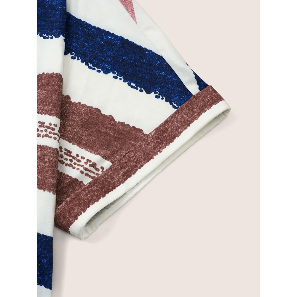 Plus Size Contrast Striped Button Detail Pocket Dress Multicolor Women Casual Non V-neck Short sleeve Curvy Midi Dress BloomChic 10/M Product Image