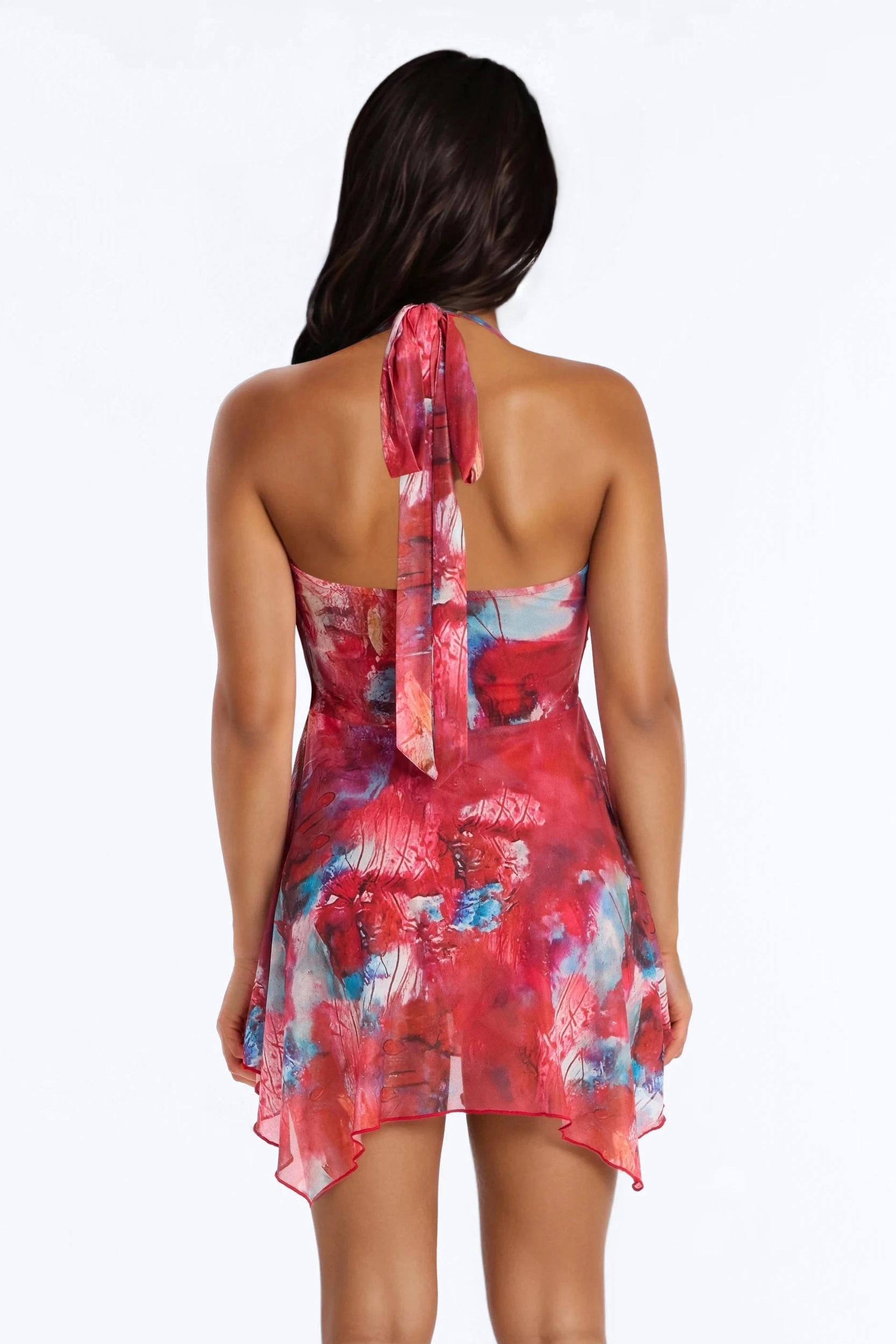 Elisa Halter Mesh Mini Dress - Red/combo Female Product Image