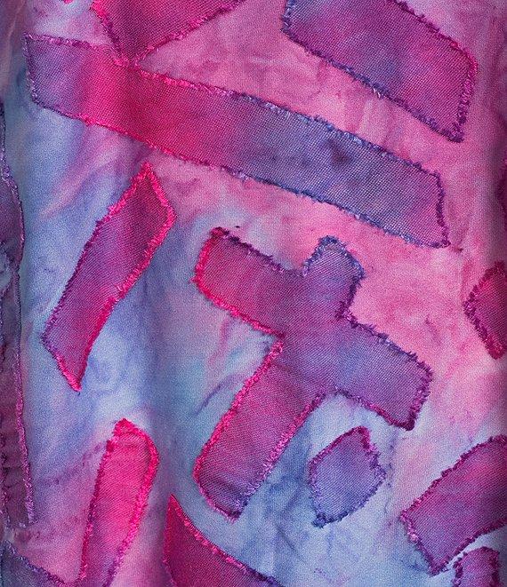 Calessa Petite Size Burnout Knit Tie-Dye Round Neck Short Sleeve Asymmetric Hem Tunic Product Image