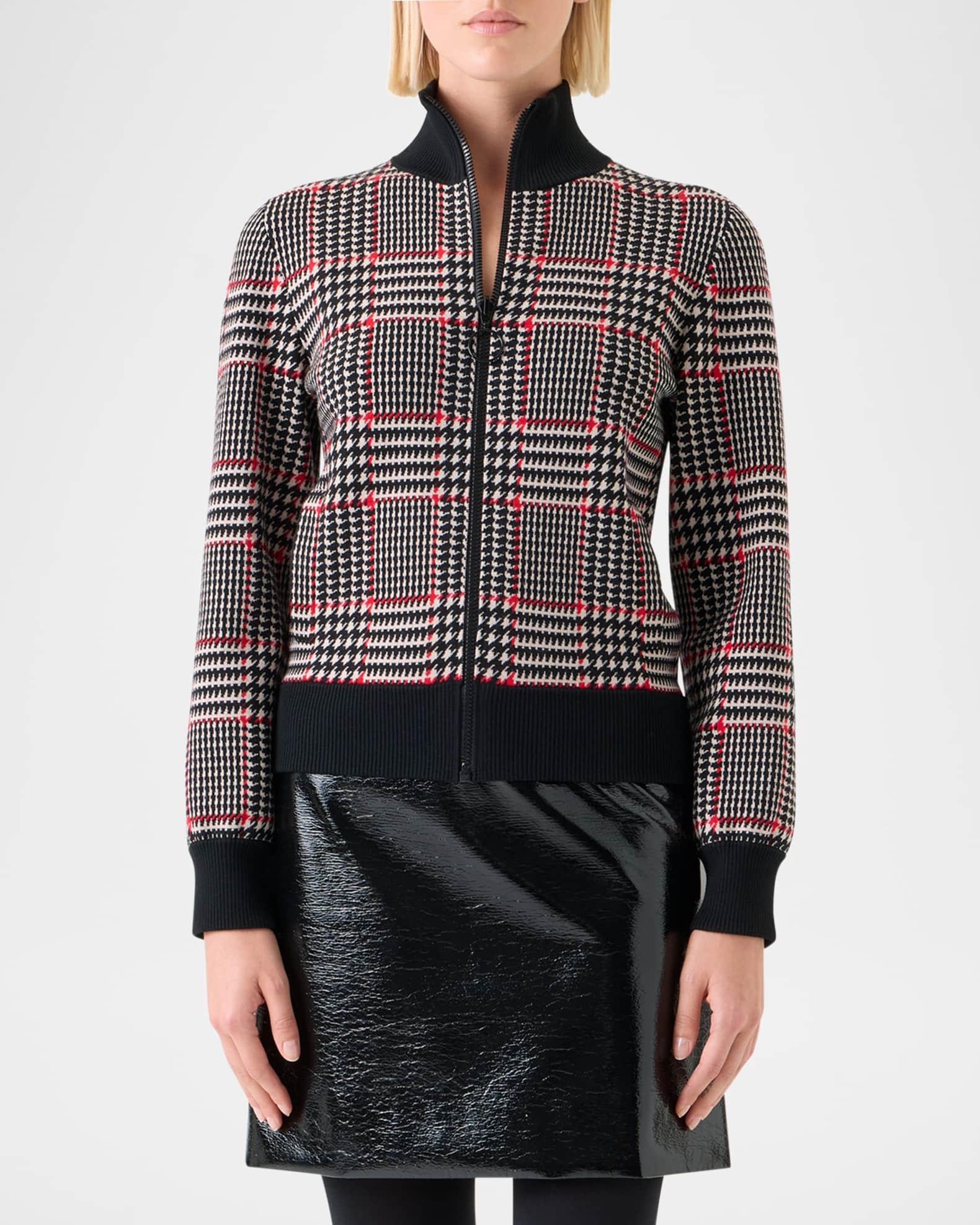 Houndstooth Check Jacquard Knit Zip Cardigan Product Image