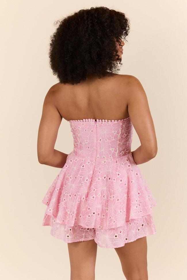 Sunlit Garden Pink Floral Lace Romper FINAL SALE Product Image