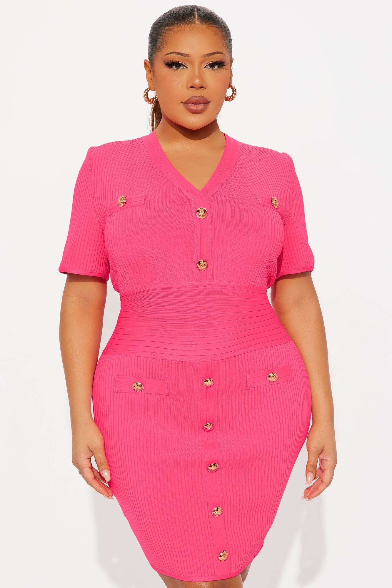 Brielle Button Short Sleeve Bandage Mini Dress - Hot Pink Female Product Image
