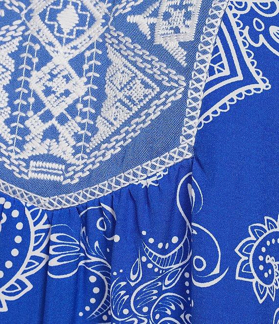 Calessa Plus Size Summer Paisley Split V-Neck Embroidered Tunic Product Image