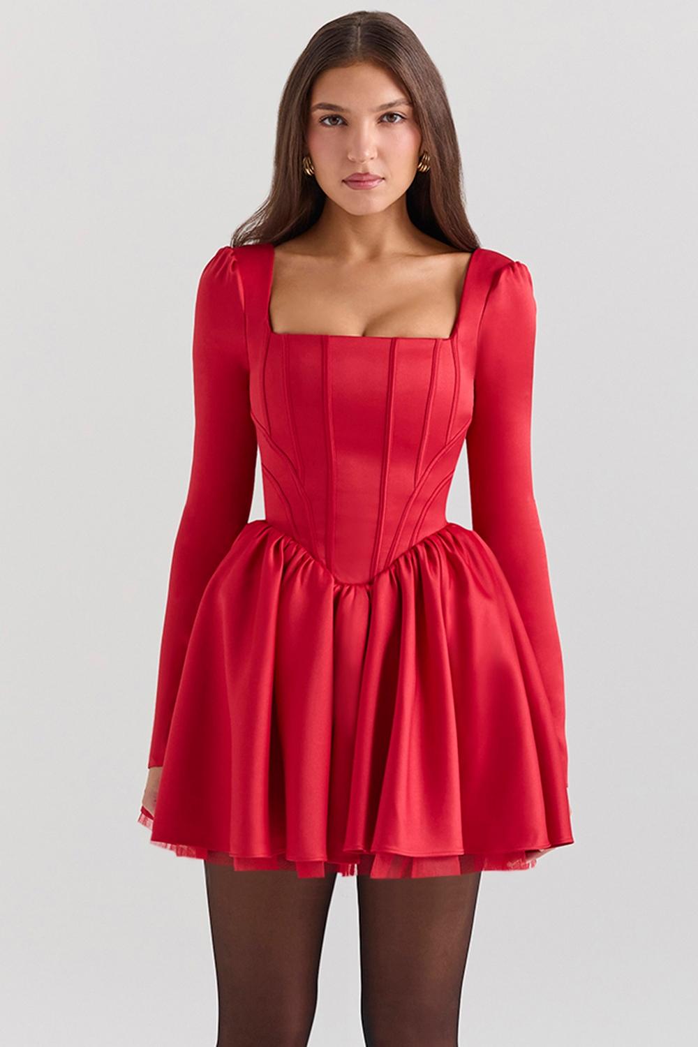 Nina  holly red removable bow tulle mini dress - sale Product Image