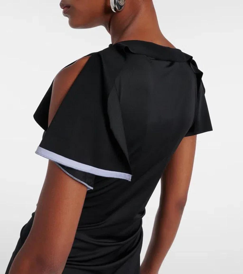 VICTORIA BECKHAM Asymmetrically Draped Black Midi Dress With Soft Ruching Product Image