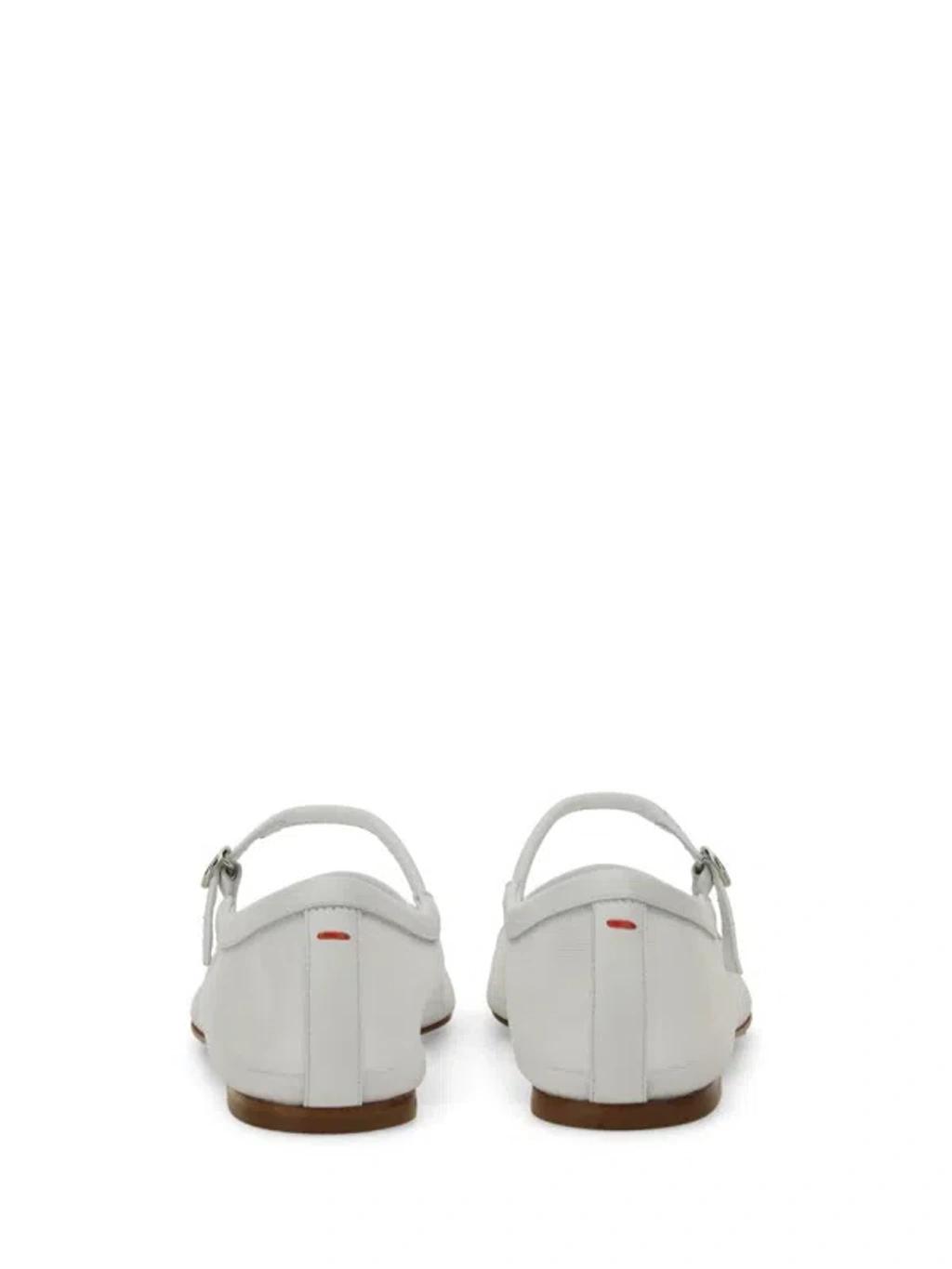 AEYDE Round Toe Ballerina Shoes With Contrast Piping In White Product Image