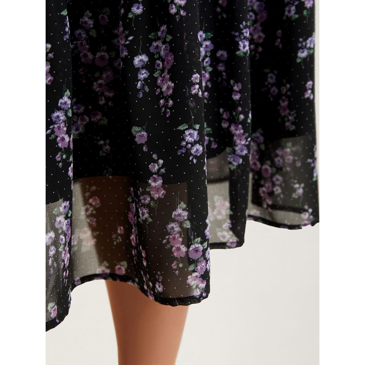 Plus Size Flirty Floral Pleated Sheer Midi Skirt Women BlackFlower Elegant See through No stretch Side seam pocket Everyday Skirts BloomChic 26/4X Product Image