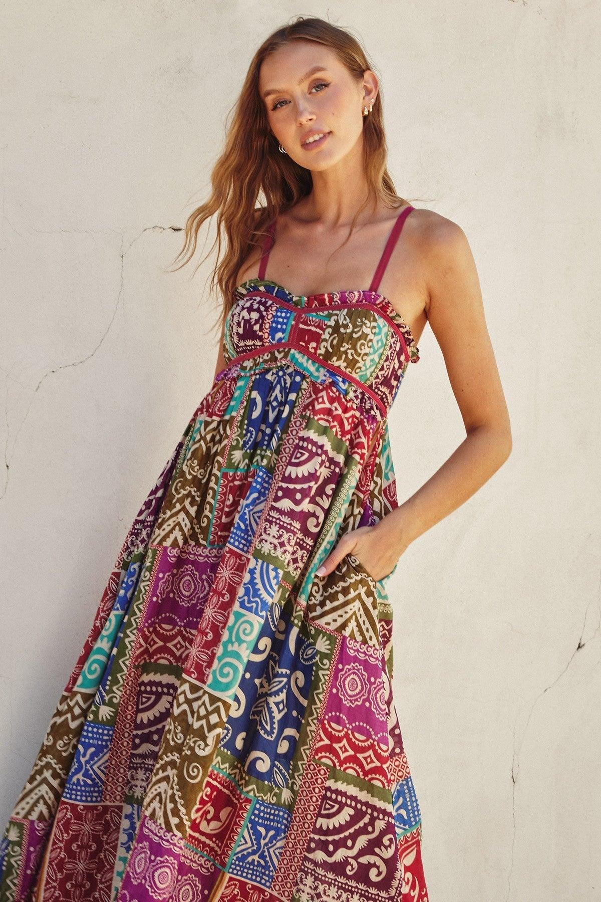 Boho Printed Maxi Flare Dress Product Image