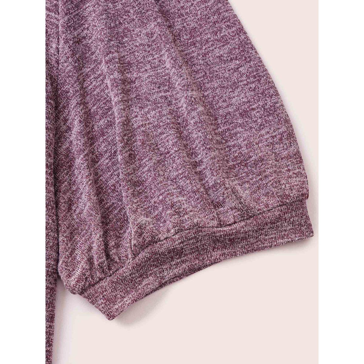 Plus Size Heather Button Detail Puff Sleeve T-shirt Purple Women Casual Gathered Plain V-neck Everyday T-shirts BloomChic 10/M Product Image