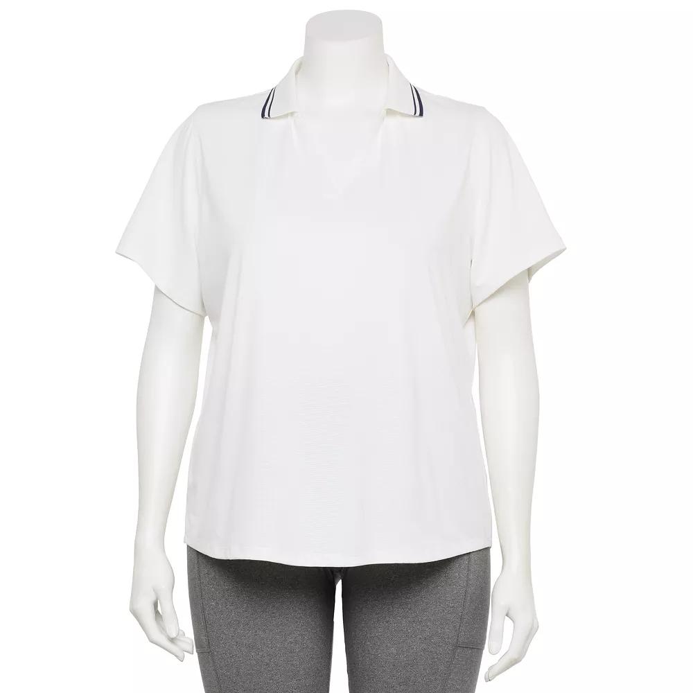 Plus Size Tek Gear® Grid Mesh Piping Detail Polo, Women's, Size: 4XL, Modern White Product Image