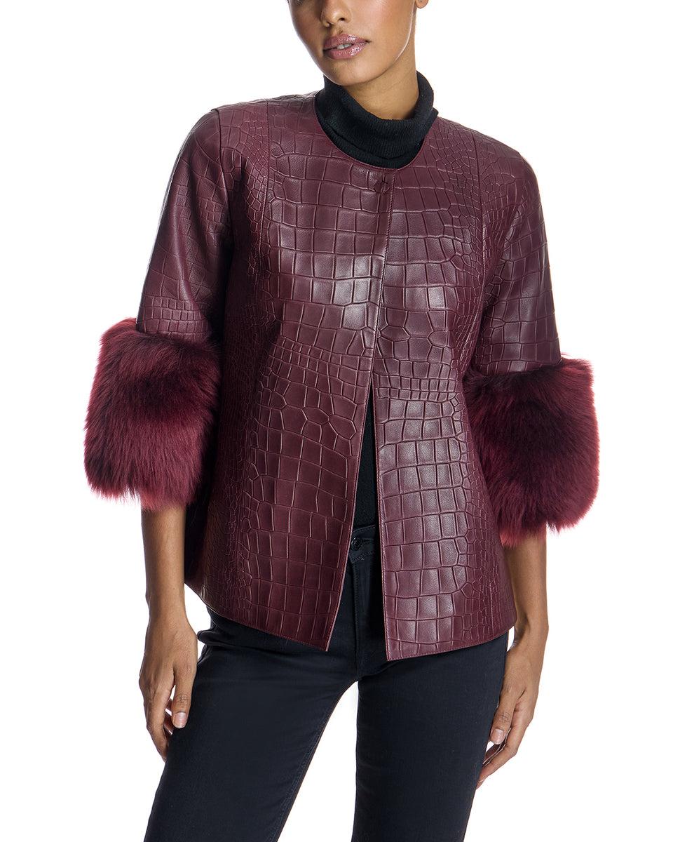 Croc Stamped Leather Jacket -Maximilian Product Image