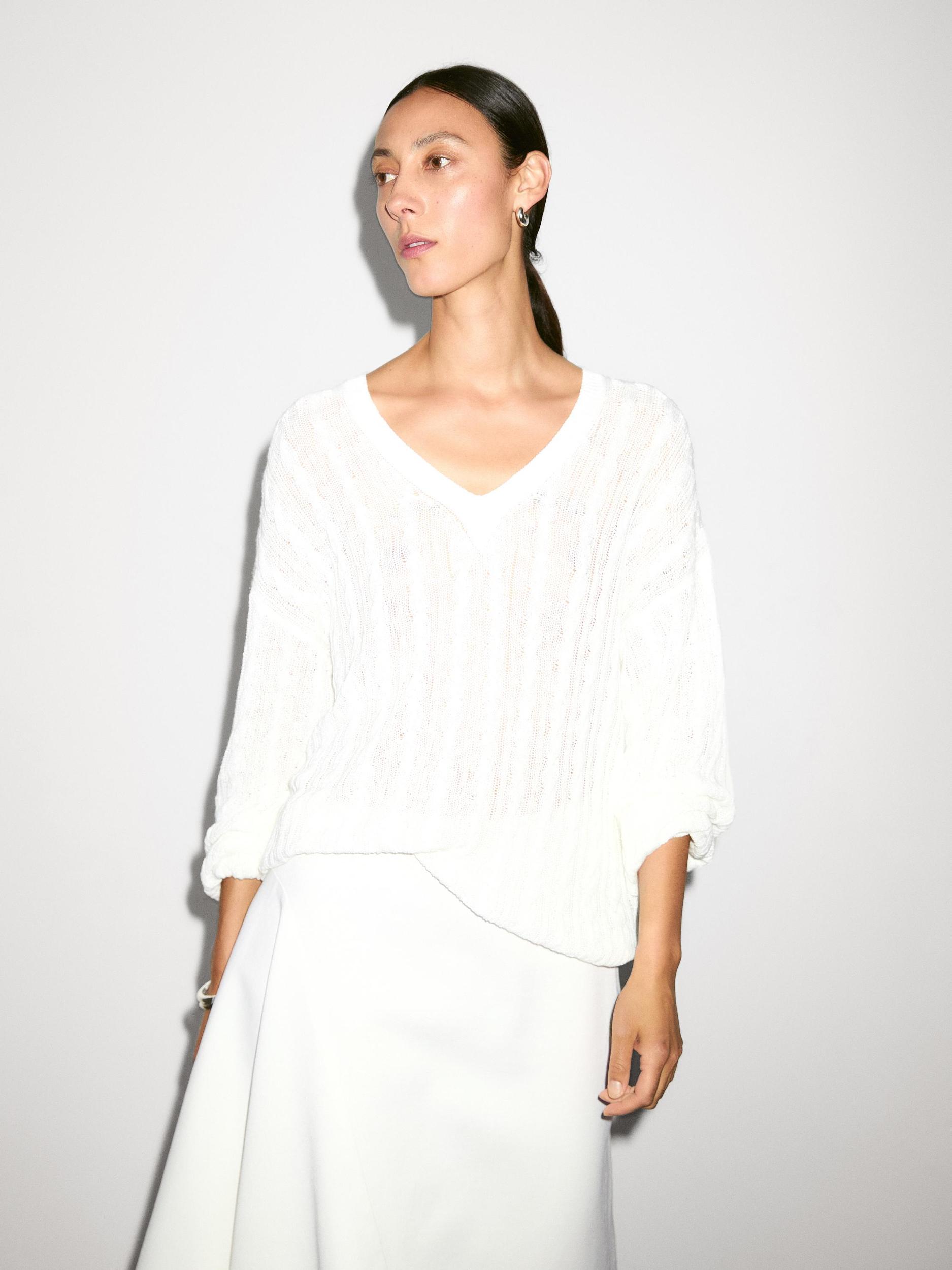 Cotton blend open-knit sweater Product Image