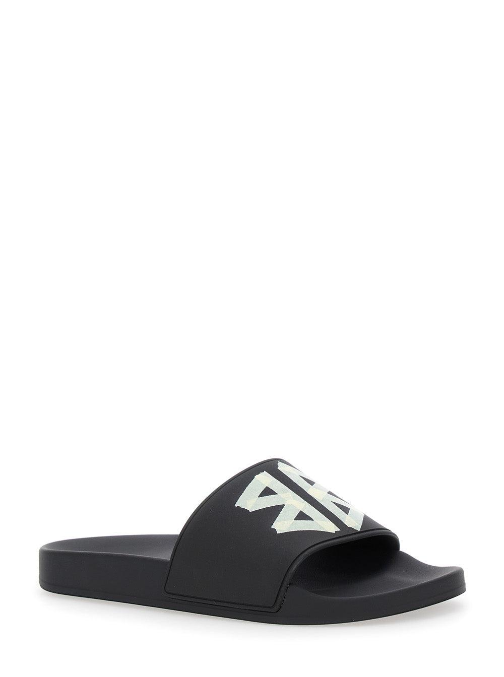 BALENCIAGA Black Sandals With Maxi Contrasting Logo In Tech Fabric Man In Multicolor Product Image