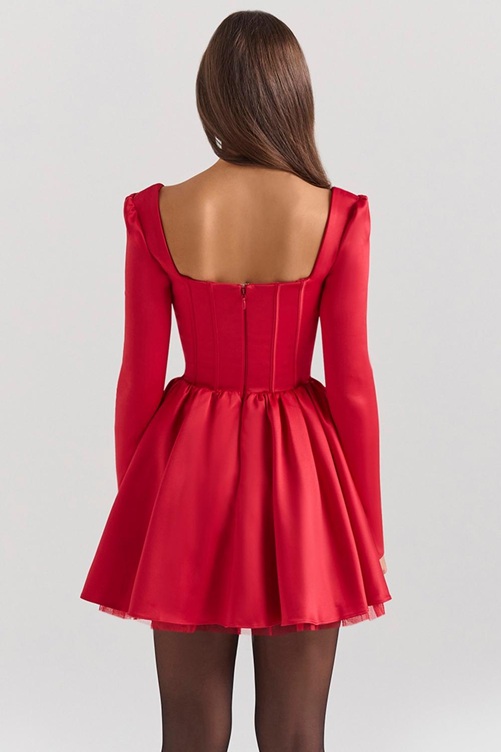 Nina  holly red removable bow tulle mini dress - sale Product Image