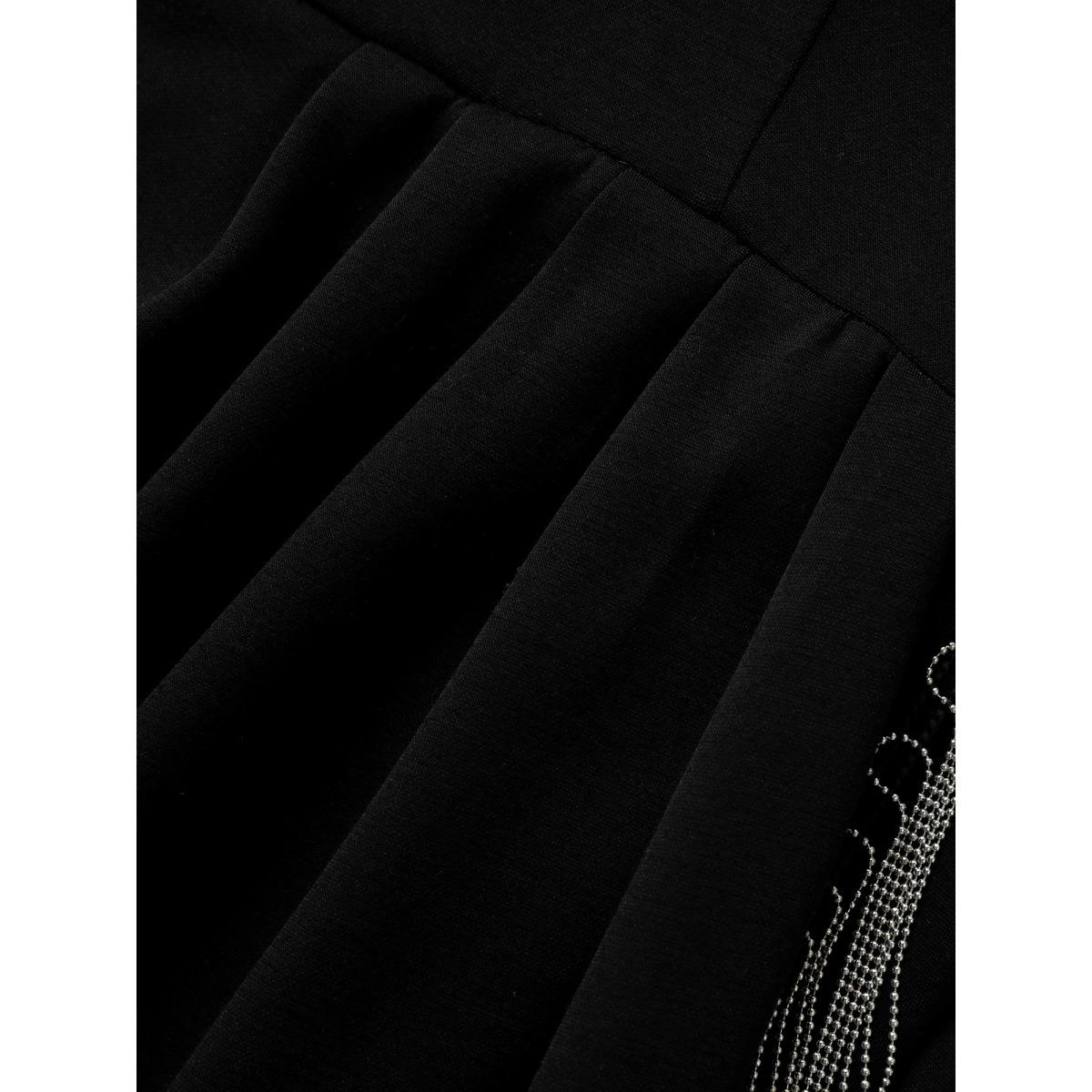 Plus Size Notched Collar Tassel Trim Cami Dress Cyan Women Cocktail Tassels Notched collar Sleeveless Curvy BloomChic 14-16/1X Product Image