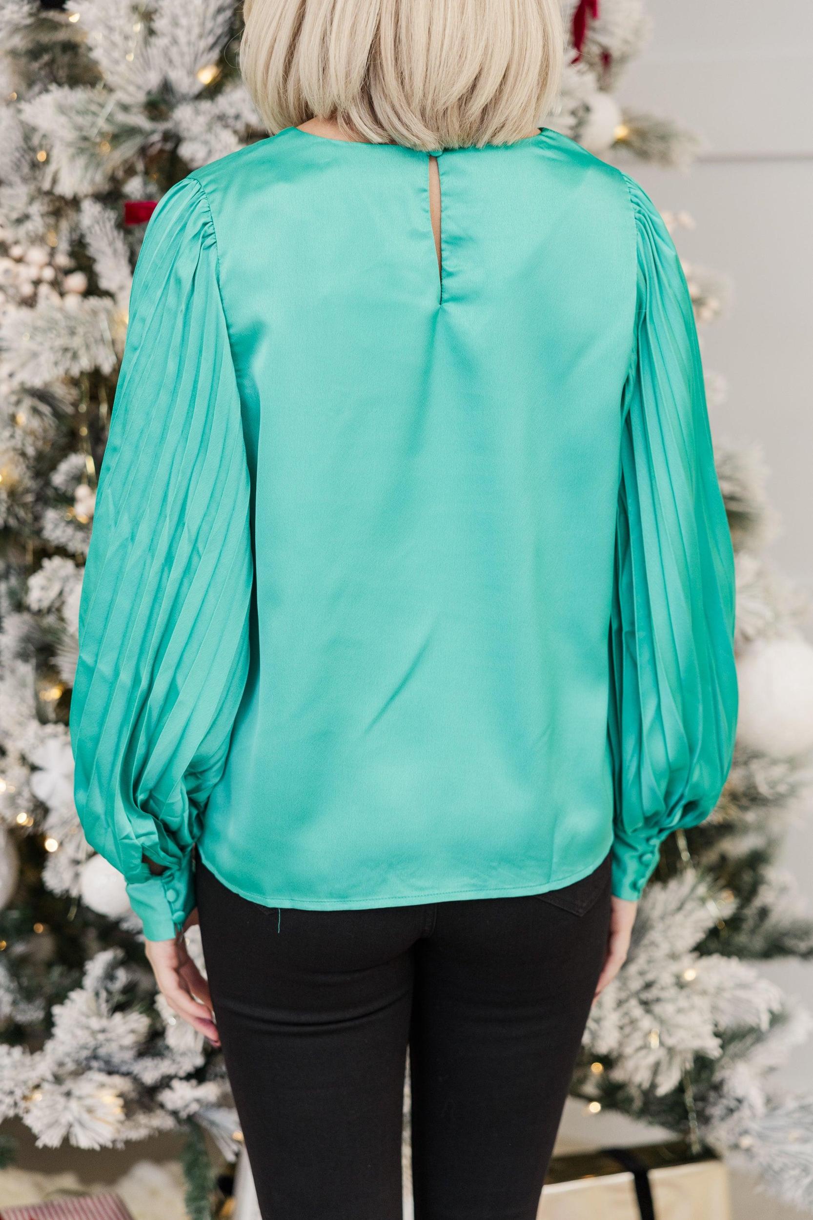 Out For The Day Teal Green Satin Blouse Female Product Image