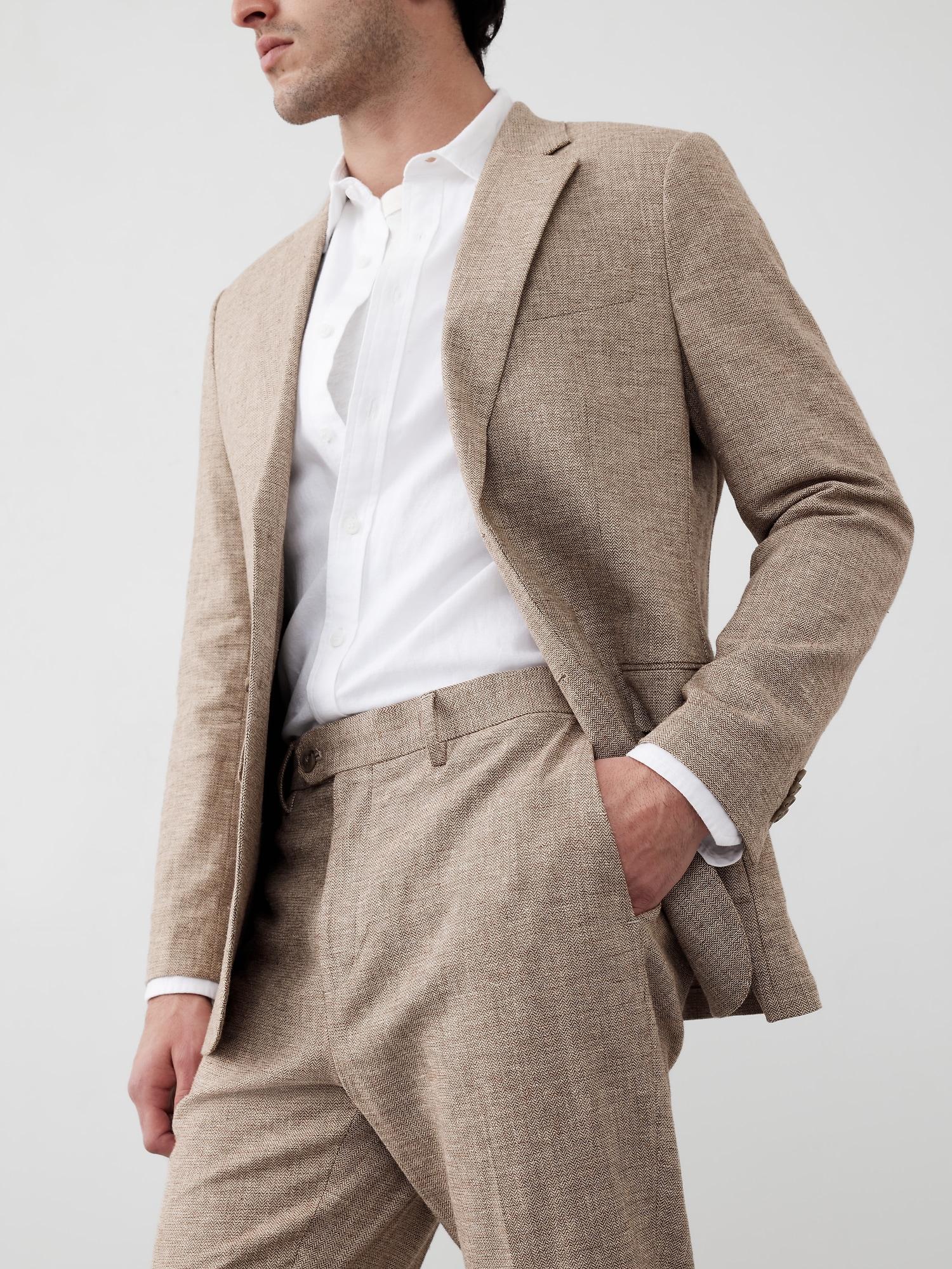 Tailored-Fit Linen-Blend Herringbone Suit Trouser Product Image