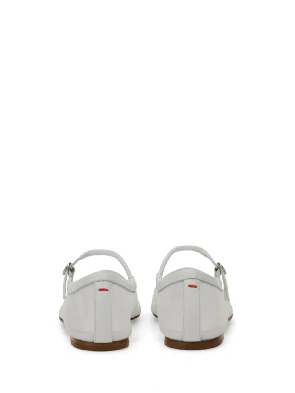 AEYDE Round Toe Ballerina Shoes With Contrast Piping In White Product Image