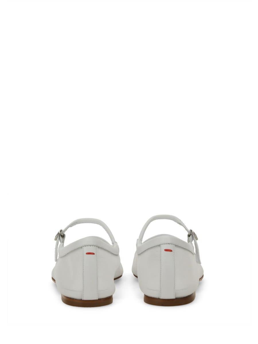AEYDE Round Toe Ballerina Shoes With Contrast Piping In White Product Image