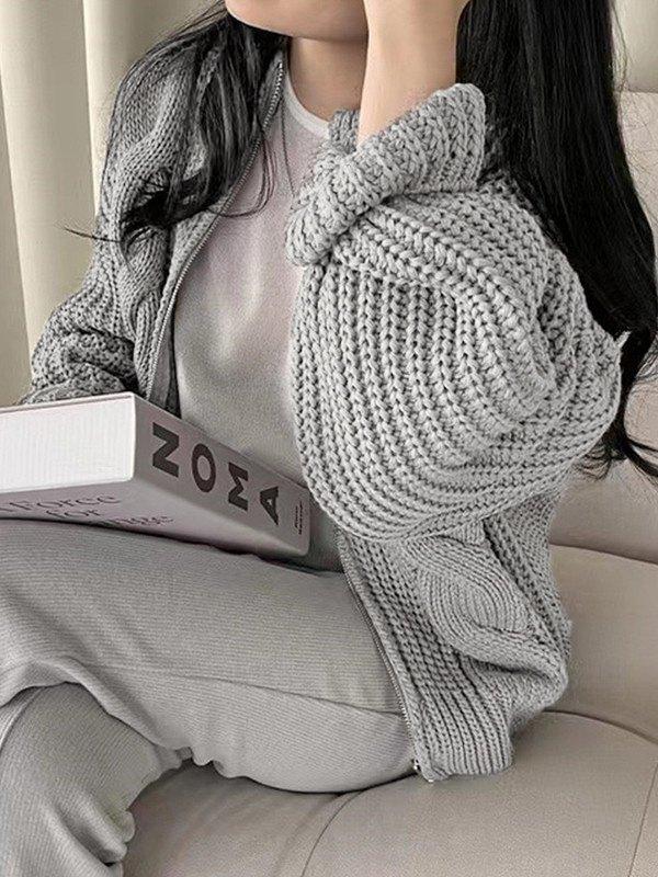 Cable Knit Zip Up Cardigan Product Image