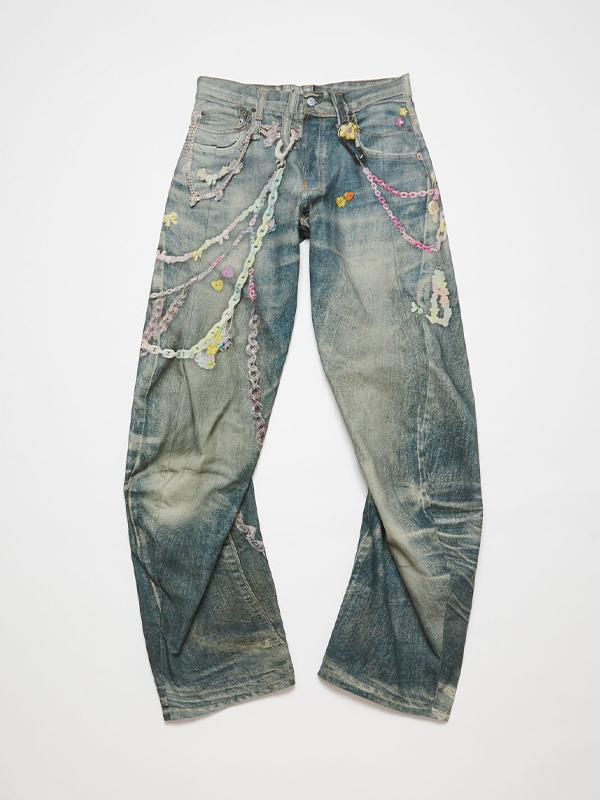 Men's Chain Print Loose Jeans Product Image