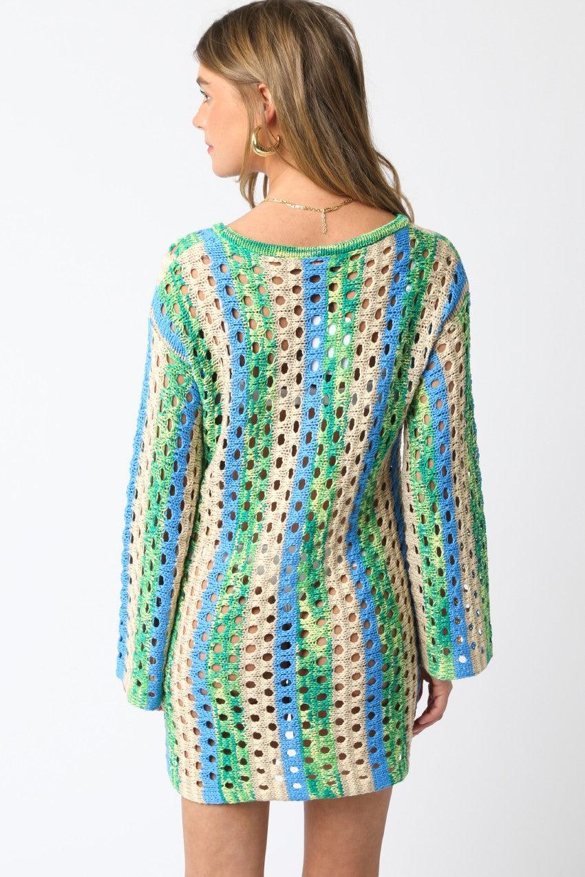 Ollie Crochet Striped Mini Dress | Blue Green Product Image