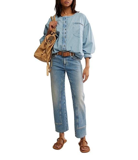Free People Denim Dreaming Round Neck Oversized Pull-Over Shirt Product Image